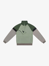 Green and gray pullover with a zipper on a white background