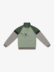 Green and gray pullover with a zipper on a white background
