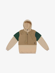 Beige and green jacket with a hood on a white background
