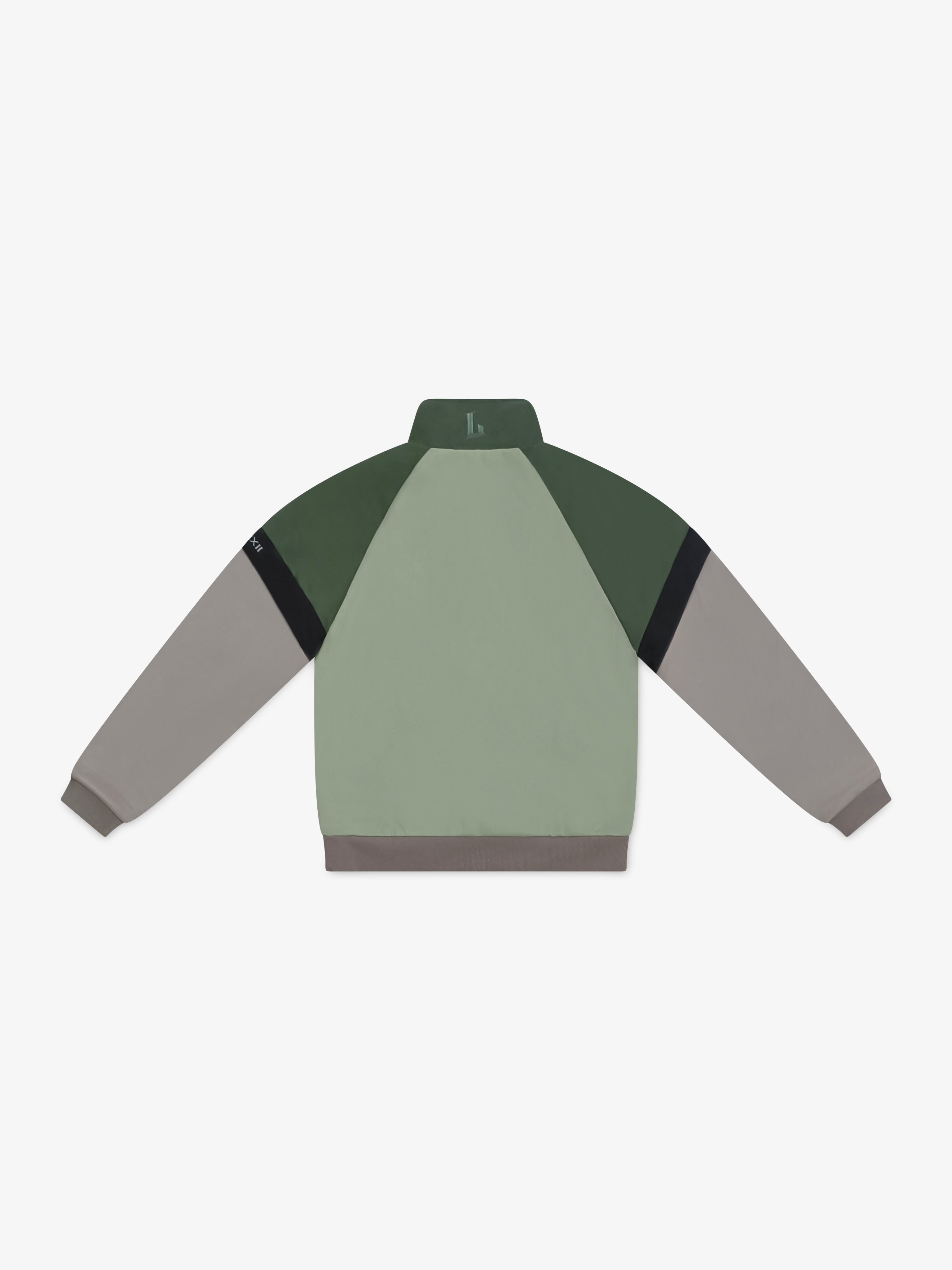 Green and gray jacket on a white background