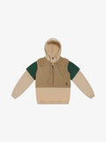 Beige and green jacket with a hood on a white background